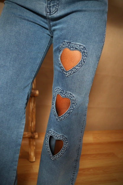 Jean azul straight fit corazones pedrería (ref 9-04)