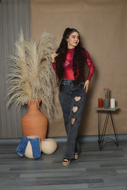 Jean gris corazones pedrería straight fit ( ref 12-04)