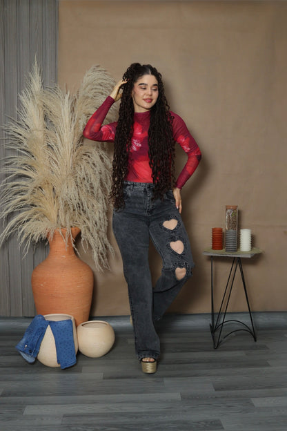 Jean gris corazones pedrería straight fit ( ref 12-04)