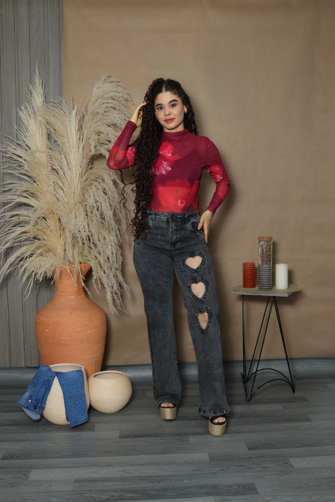 Jean gris corazones pedrería straight fit ( ref 12-04)