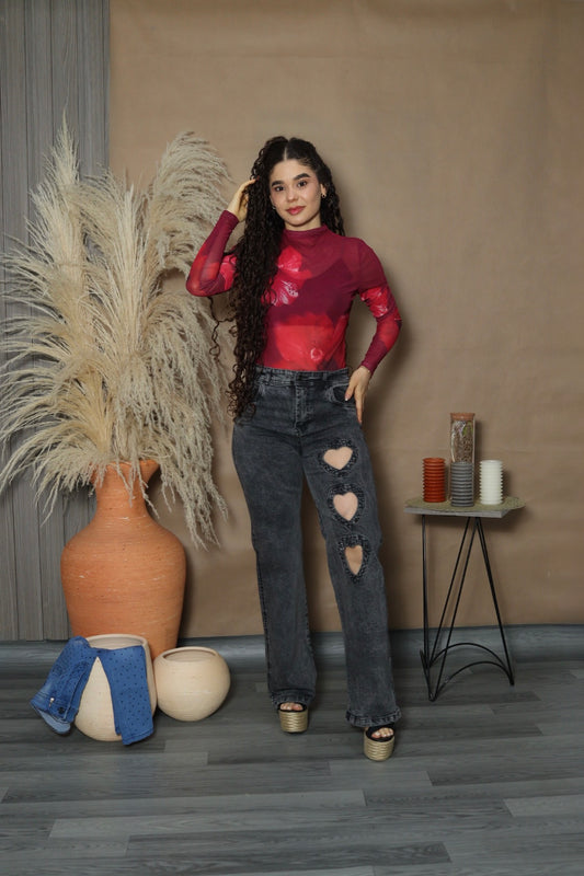 Jean gris corazones pedrería straight fit ( ref 12-04)