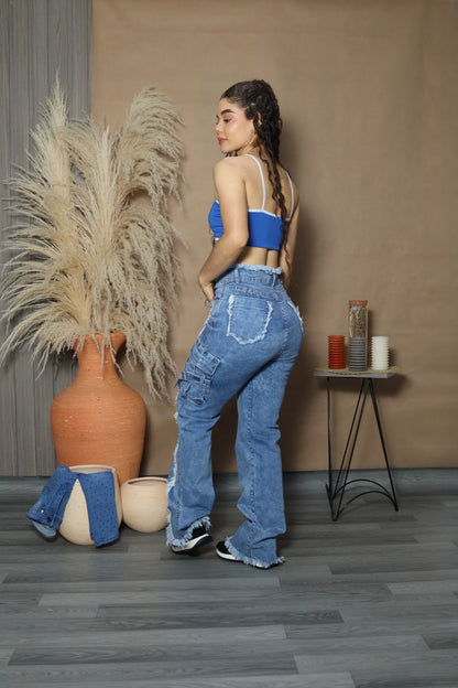 Jean azul claro cargo  (Ref 19-02)