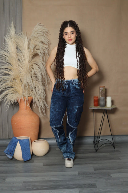 Jean azul oscuro estrella centro straight fit (Ref 18-03)